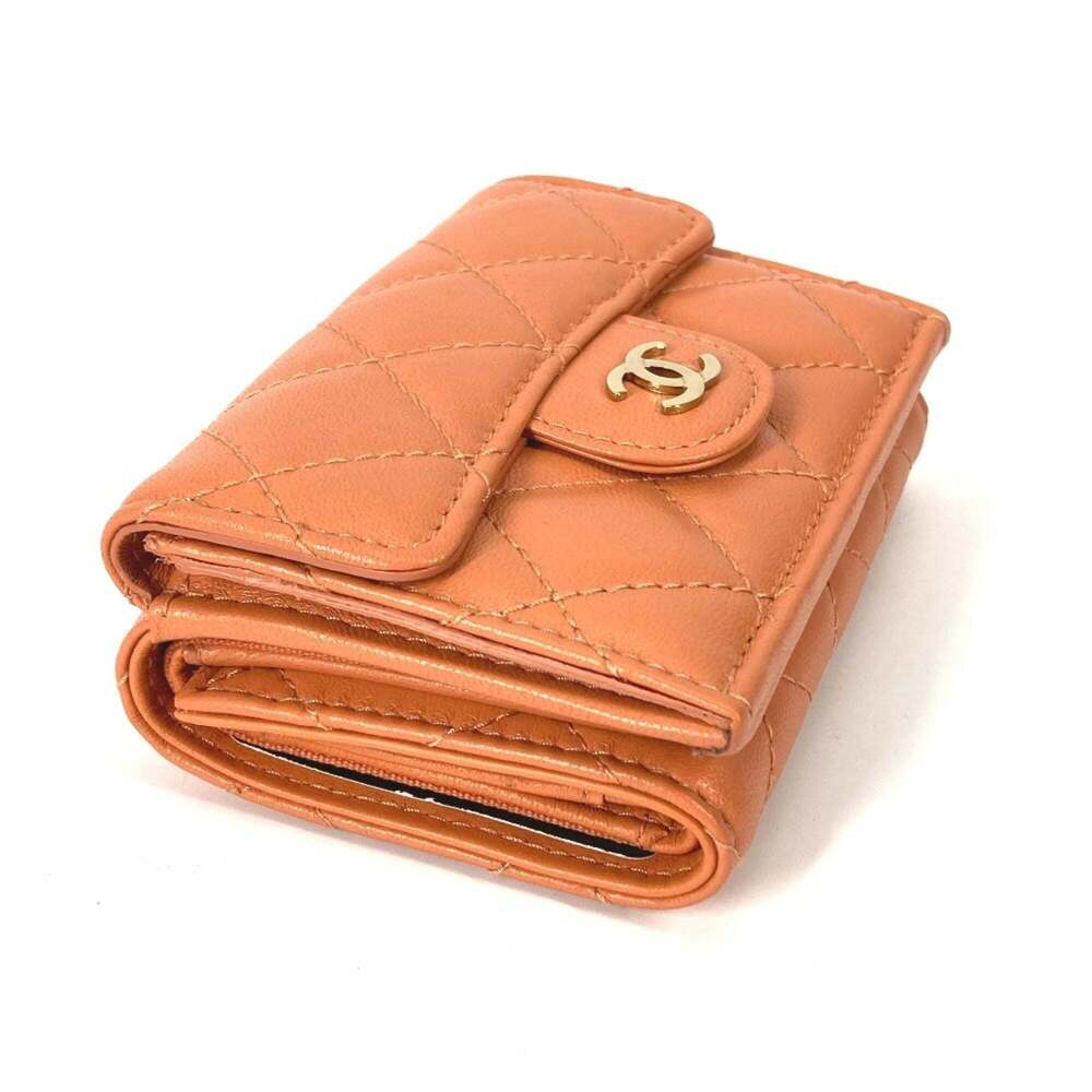 CHANEL Authentic Orange Lambskin Leather Logo Wallet - Picture 6 of 16